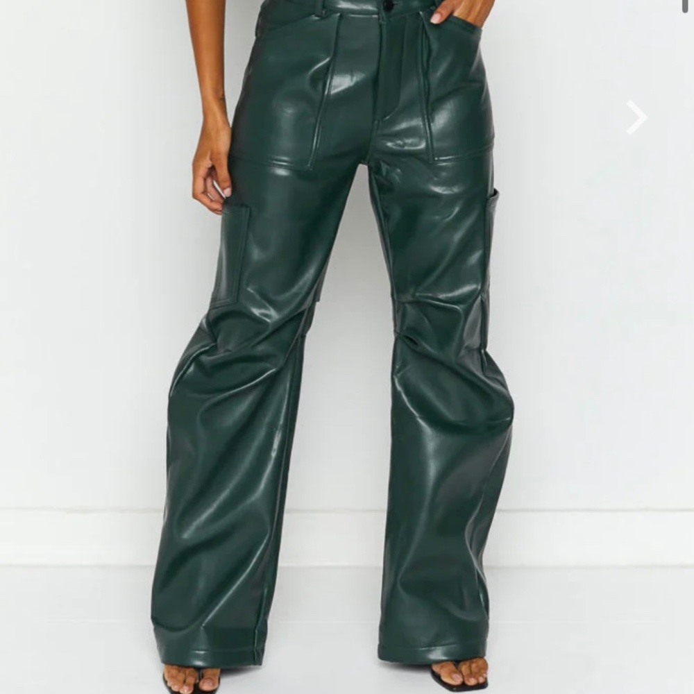 Lioness Army green faux leather cargo pant
